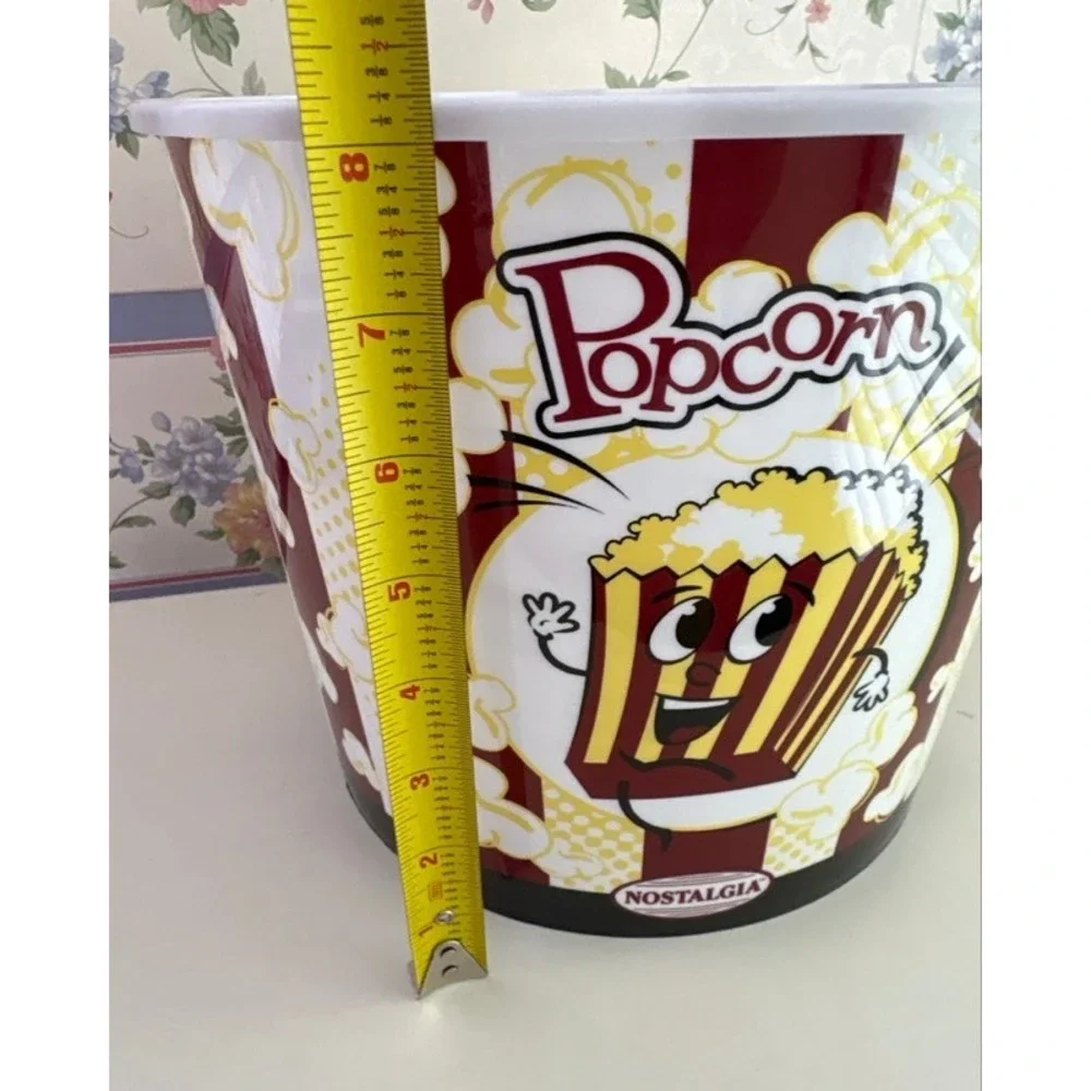 Nostalgia Popcorn Buckets Set of 7 Red White Striped Plastic Movie Night Tubs